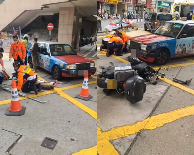外卖员受伤倒地。 香港突发事故报料区FB图