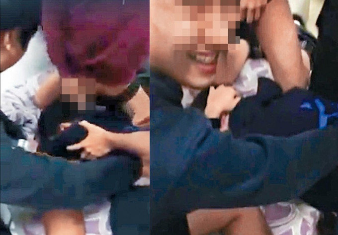 網上昨日流傳片段，片中一名男生被多名男生按壓在床，其中一人更用陽具拍打男生頭部。