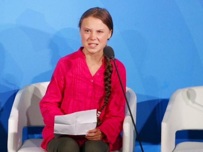 16岁环保斗士通贝里在气候峰会发言。AP