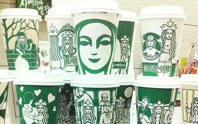 南韓一位藝術家將Starbucks紙杯改造成藝術品。 fseo IG圖片