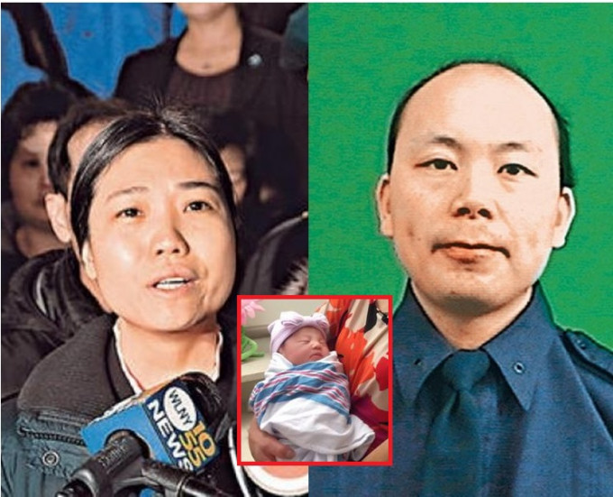 陈佩霞(左)及刘文健(右)，中为刚出生的女儿Angelina。