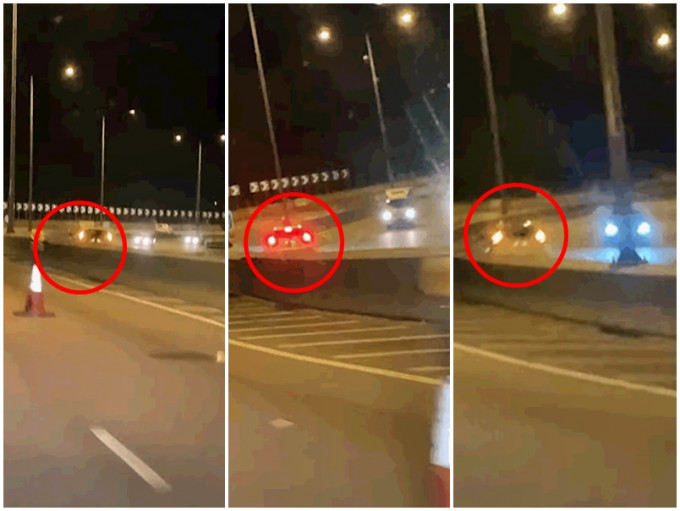 一輛私家車懷疑「入錯線」，於屯門公路往屯門方向快線逆線行車。影片截圖