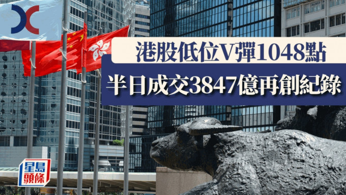 港股低位「V彈」1048點 半日成交3847億再創紀錄