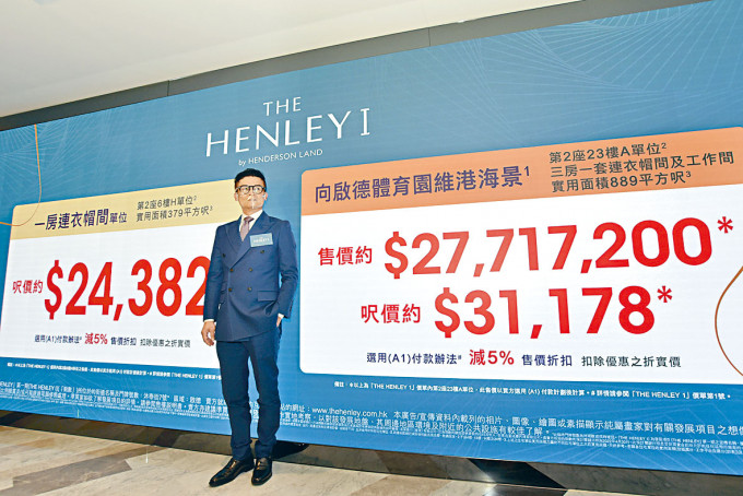 恒基林達民表示，THE HENLEY I首批折實平均呎價約26448元。