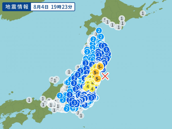 日本本州廣泛地區明顯搖晃。網上圖片