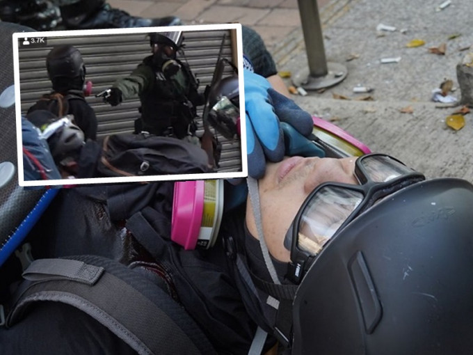 片段显示警员疑极近距离开枪。香港大学学生会校园电视图片