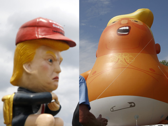 民间团体与个人透过展示「巨婴特朗普」气球、「特朗普坐马桶」机械人，抗议特朗普把国庆政治及军事化。AP