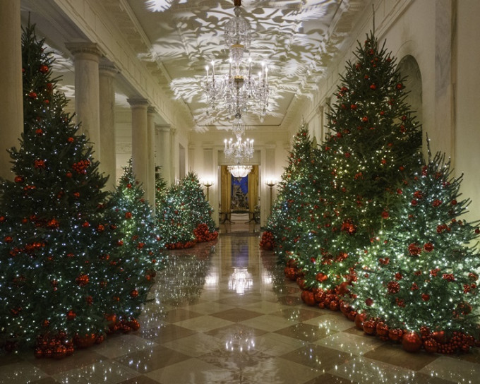 梅拉尼亚设计白宫的圣诞布置。AP