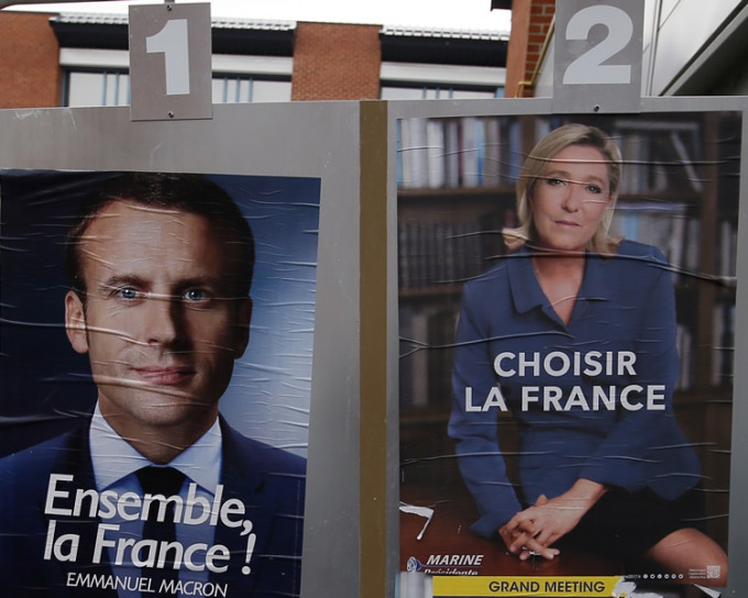 法國總統大選是馬克龍及瑪琳‧勒龐兩人之爭。AP