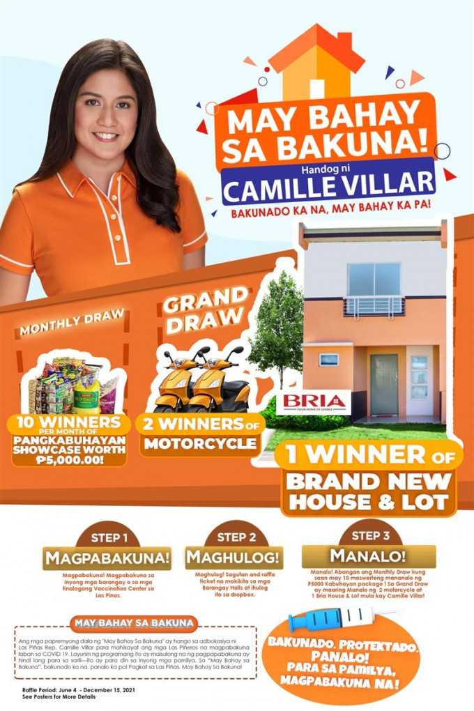 为鼓励打疫苗，菲律宾富豪女议员家族捐别墅作头奖。（网图）