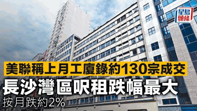 美联称上月工厦录约130宗成交 长沙湾区尺租跌幅最大 按月跌约2%