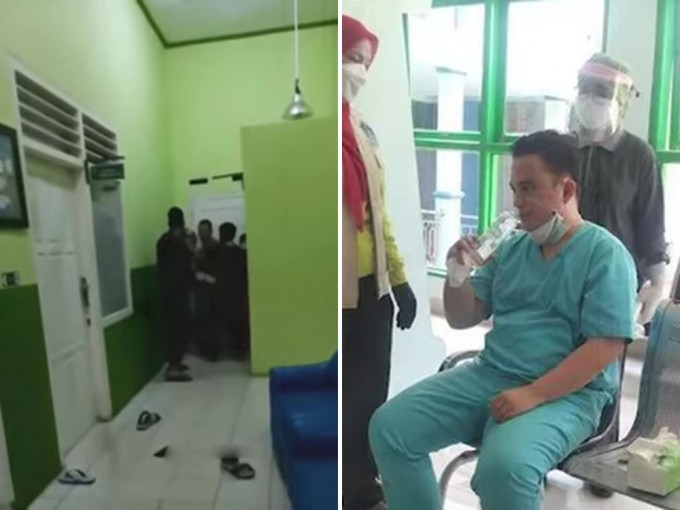 印尼医院因缺医疗氧气 ，引发暴力事件，有病患家属暴打医护抢氧气空瓶。网图