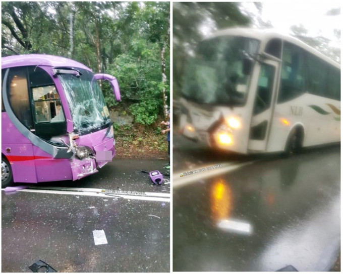 两车迎头相撞，车头损毁。（fb巴士台 HK Bus Channel图片）