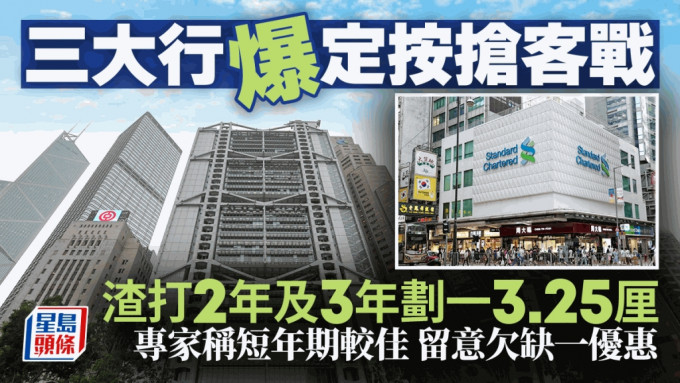 三大行爆定按搶客戰 渣打2年及3年劃一3.25厘 專家稱短年期較佳 留意欠缺一優惠