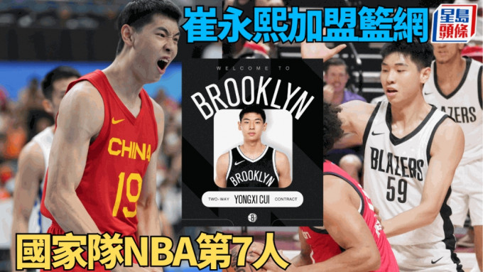 崔永熙加盟籃網，成國家隊登陸NBA第7人。新華社/網上圖片