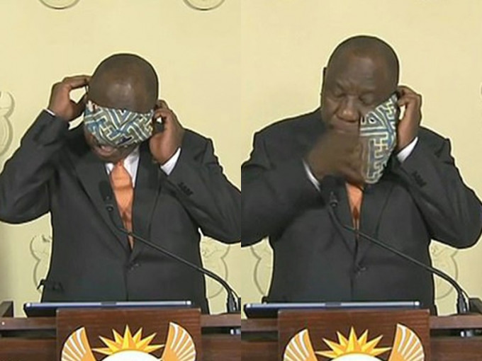 南非总统示范戴口罩。网图