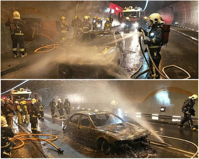 肇事私家車被嚴重焚毀。網圖