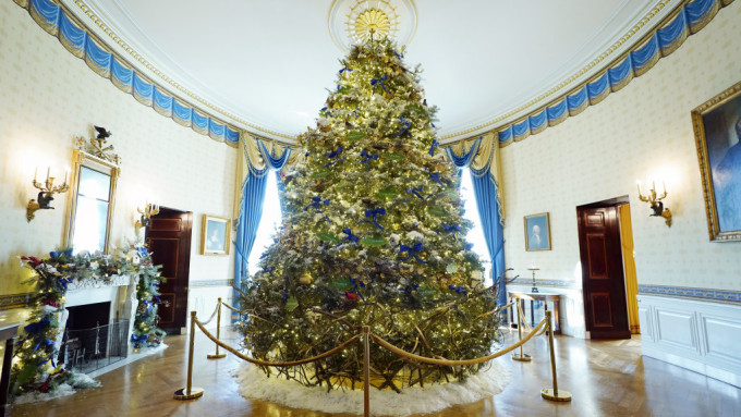 美國白宮聖誕裝飾和佈置亮相。AP