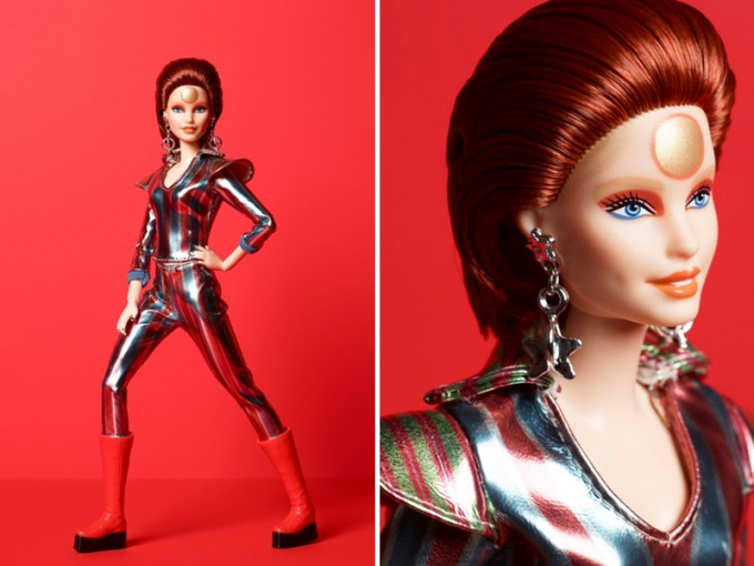 比娃娃製造商美泰推出以大衛寶兒雌雄同體外星人Ziggy Stardust經典形象的芭比。　網圖