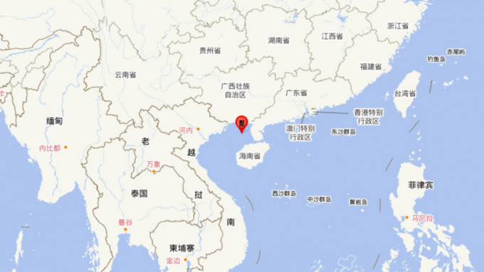 北部灣凌晨發生5級地震。中國地震台網