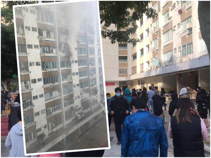 现场冒出大量浓烟。数十名住户疏散到安全地方。网图