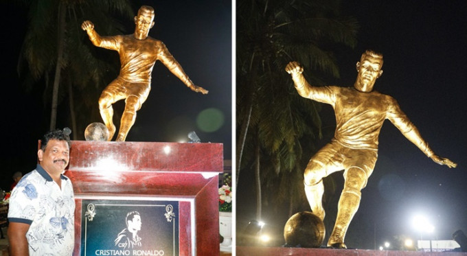 印度果亞邦樹立 C朗拿度雕像但當地正值獨立60周年故引發爭議。網上圖片