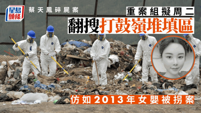 蔡天鳳碎屍案，西九龍重案最快周二翻搜打鼓嶺堆填區。資料圖片