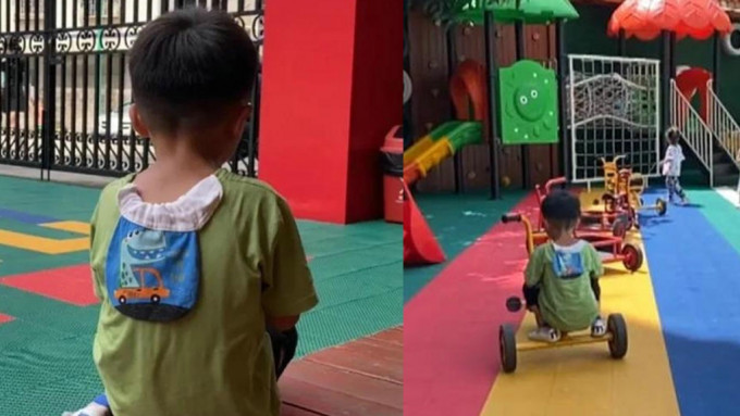 廣西一名5歲男童被父親遺棄幼兒園。網上圖片