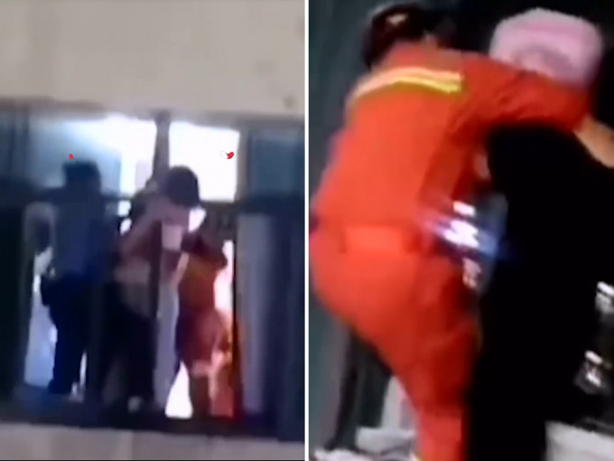 淅江台州一名女直播主日前企图跳楼，幸被救援人员及时救回。影片截图