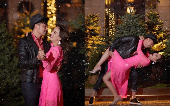雖然是人造飄雪，但楊洛婷與Tim在這氣氛下共舞仍是浪漫。