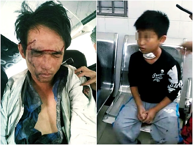一名姓陳(左)男子今早闖入東郊鎮中心小學校園，以鎅刀劃傷該校5名小學生。