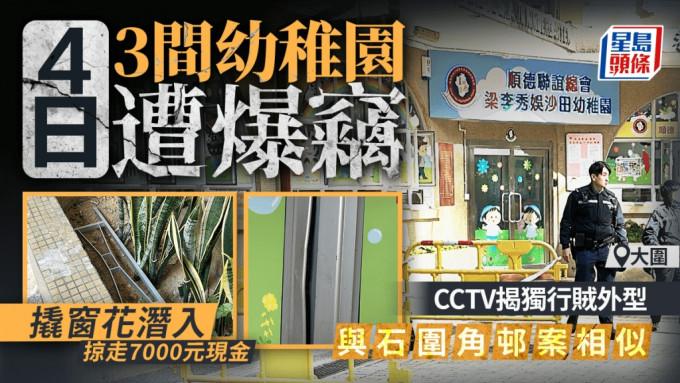 大圍幼稚園被撬窗花潛入掠走7000元現金 CCTV拍得獨行賊外型與石圍角邨案相似