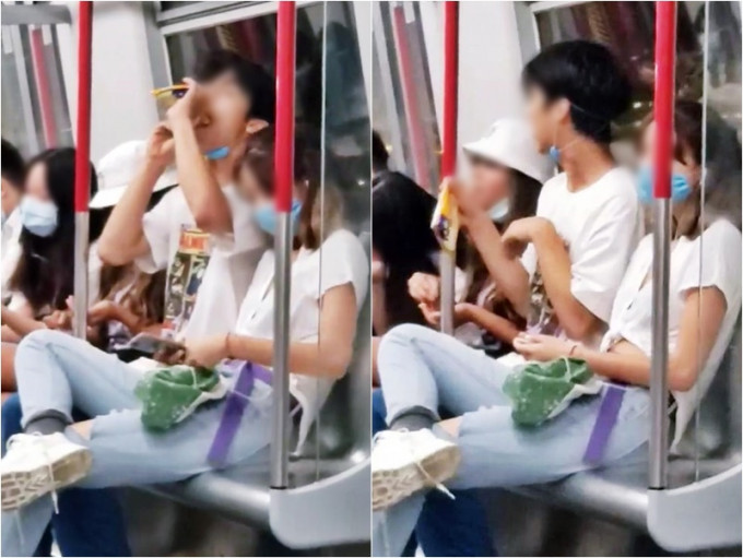 網上影片可見3名年輕男女在車廂內進食。影片截圖