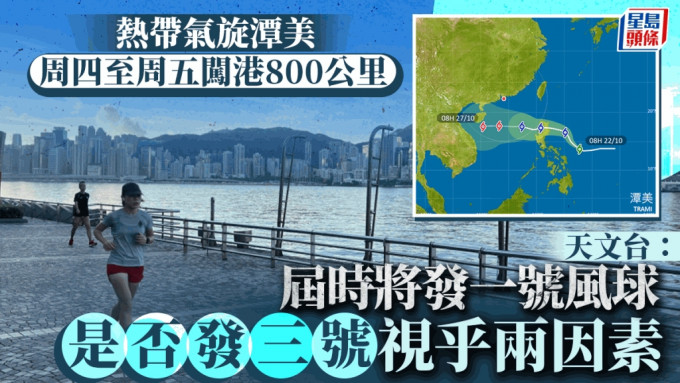 天文台｜热带气旋「潭美」周四至周五闯港800公里范围 届时将发一号戒备信号