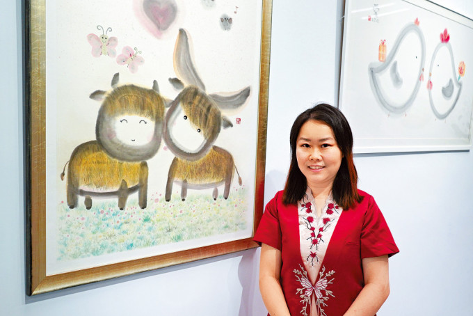陈紫君笔下的水墨画中西合璧，各种水墨动物走「可爱风格」，打破传统。