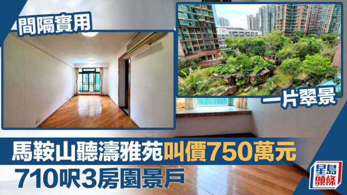 马鞍山听涛雅苑6座低层A室，实用面积710方尺，最新叫价750万元。