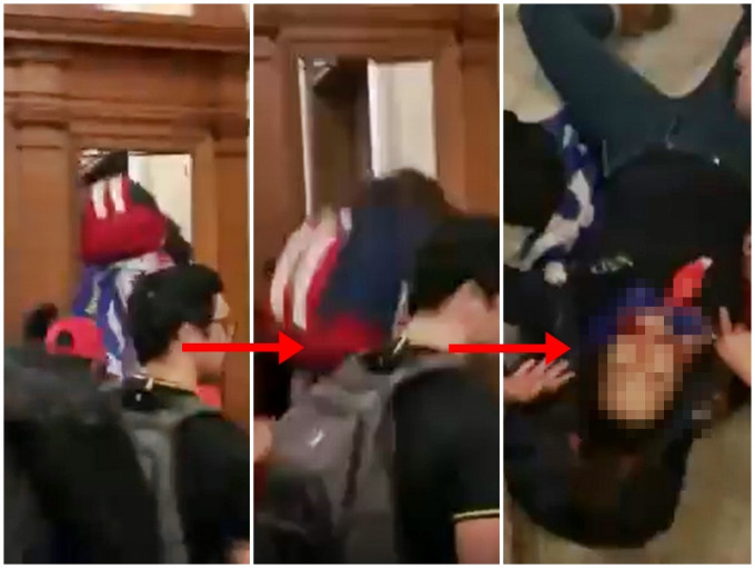 一名女示威者試圖闖入眾院議事廳，她之後頸部中槍送院，送院後傷重不治。影片截圖