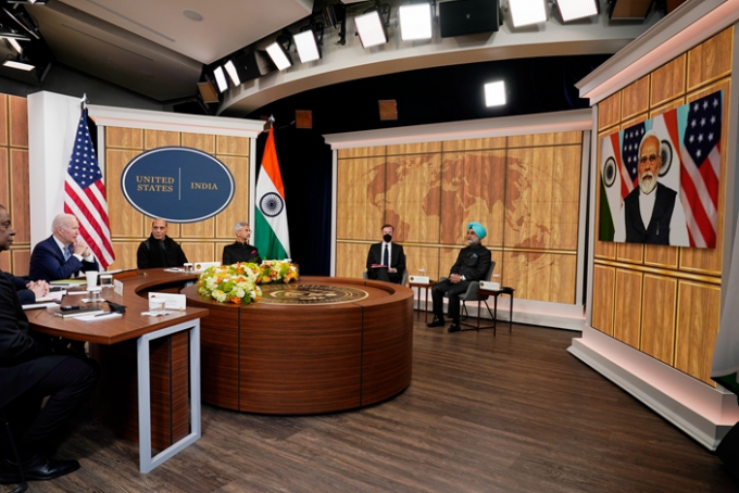 美国总统拜登和印度总理莫迪举行视频通话。AP
