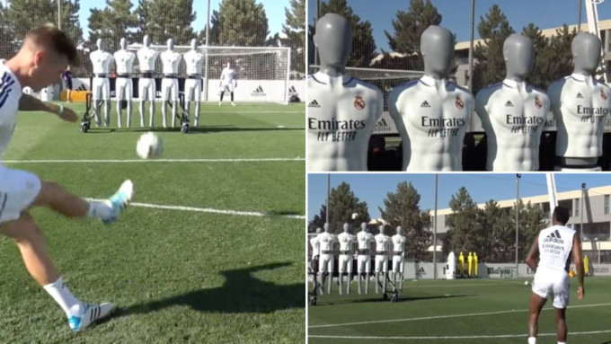 机械人能够在球员起脚时跳跃，场面贴近现实。网上图片