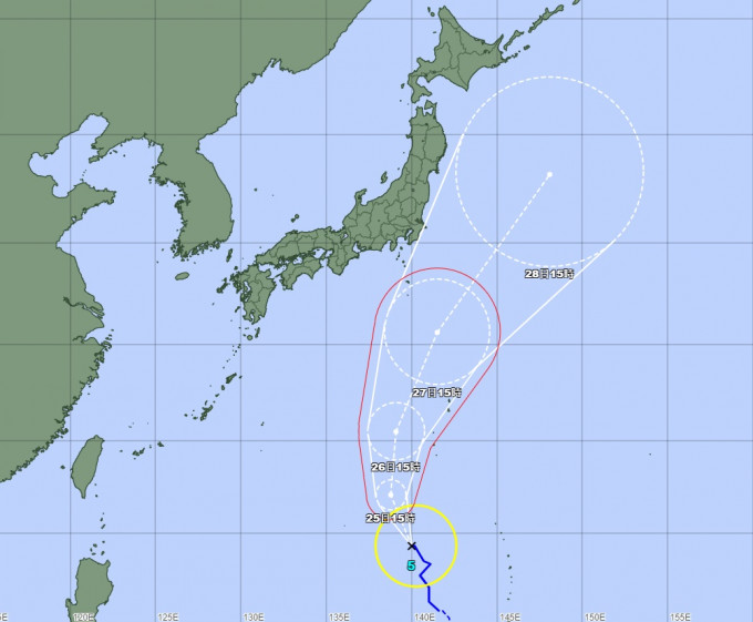 蔷琵会在周末靠近日本东部沿岸。日本气象厅预测路径