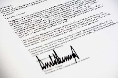 白宮公布美國總統特朗普給北韓領導人金正恩的公開信，宣布取消「特金會」。AP