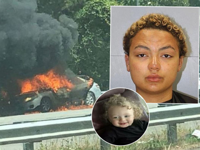 23岁狠母锁1岁儿车上放火烧车，致儿子严重烧伤命危。(网图)