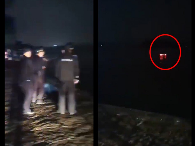 车辆（红圈）浮在西湖上。 影片截图