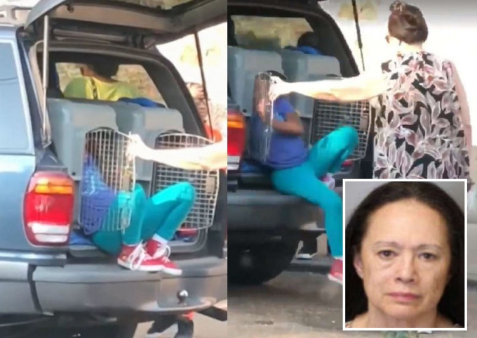 奇克斯（小圖）外出時將兩名孫女放在車尾廂的狗籠中，被警方拘捕。