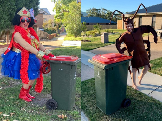 澳洲有民眾發起奇裝外出扔垃圾的挑戰。Bin Isolation Outing Facebook