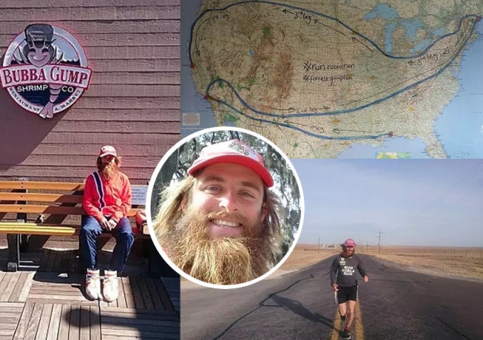 蒲柏花了409天跑了24700公里，从美国阿拉巴马州出发，按电影描述路线，完成跑步横越美国的壮举。
