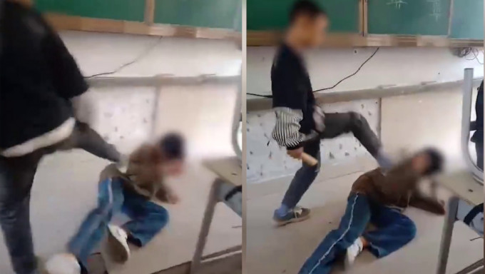 贵州发生校园暴力事件，男生狂踢2倒地女生，同学围观起哄拍片。