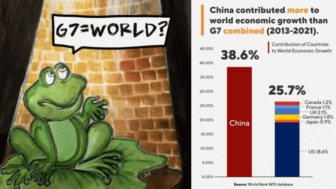 华春莹Twitter发井底之蛙图讽刺「G7不等于全世界」。