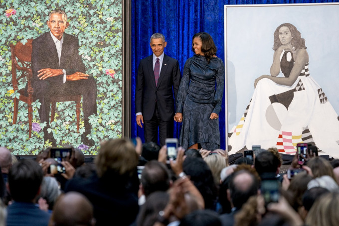 奥巴马与夫人米歇尔出席揭幕。AP图片