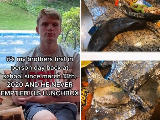 网民分享弟弟复课执书包找出14个月前的午餐盒。